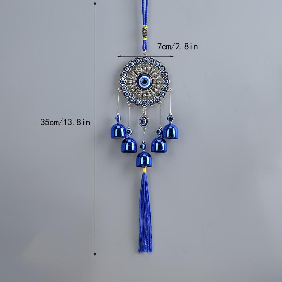 1 Piece Blue Eye Bell Tassel Flower Plate Wind Chime Entrance Window Wall Hanging Outdoor Corridor Balcony Courtyard Decoration