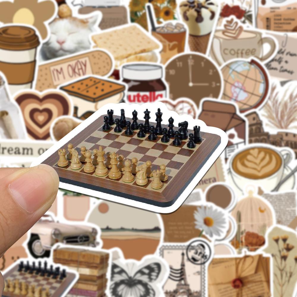 10/30/50pcs Vintage Brown Aesthetic Graffiti Sticker DIY Laptop Stationery Suitcase Guitar Cute Cartoon Decoraction Sticker Pack