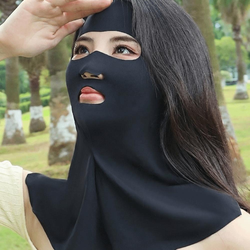 Sun Protection Sunscreen Mask Solid Color Neck Wrap Fashion Ice Silk Face Veil  Summer