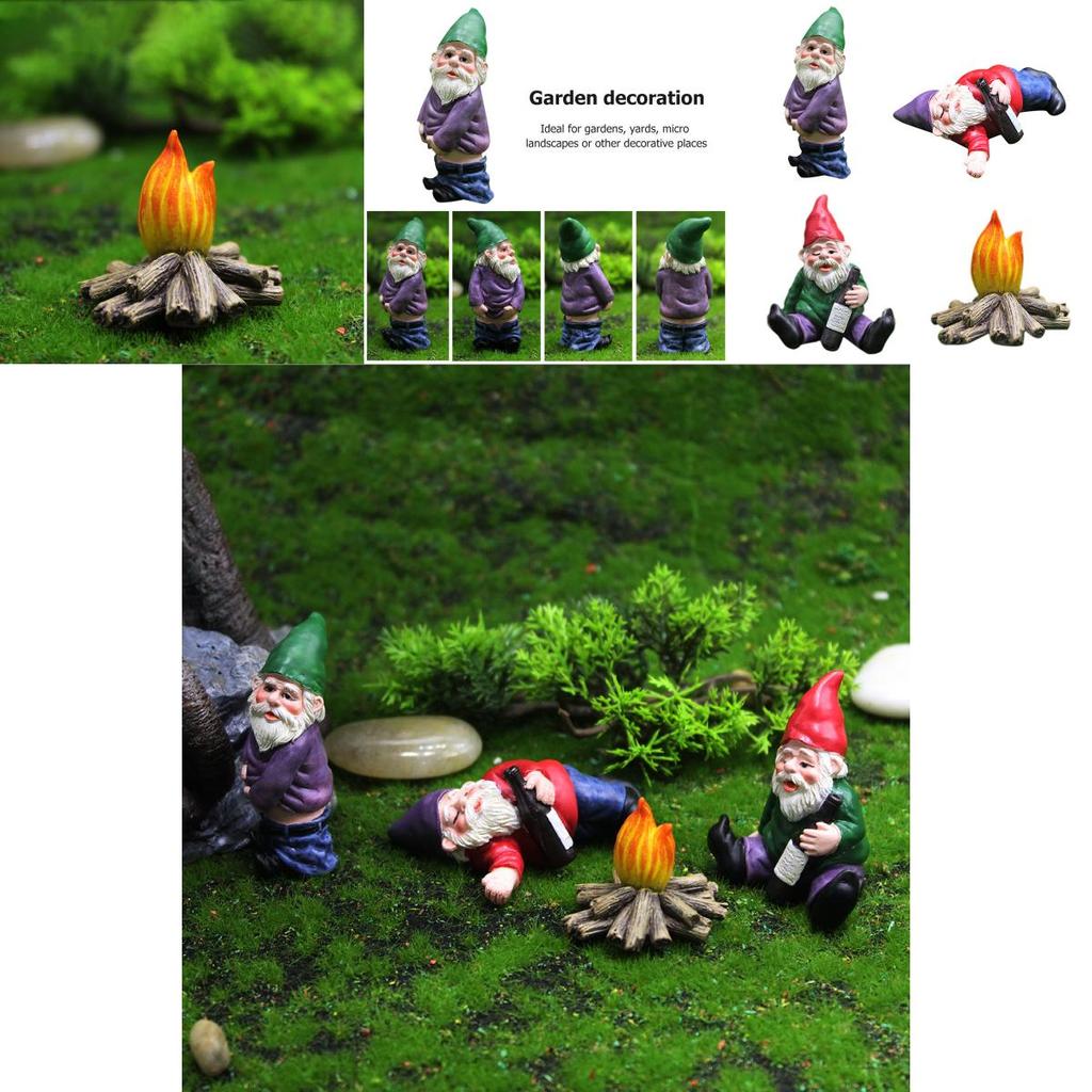 Creative Miniature Naughty Gnome Statues Set For Colorful Garden Ornamentation