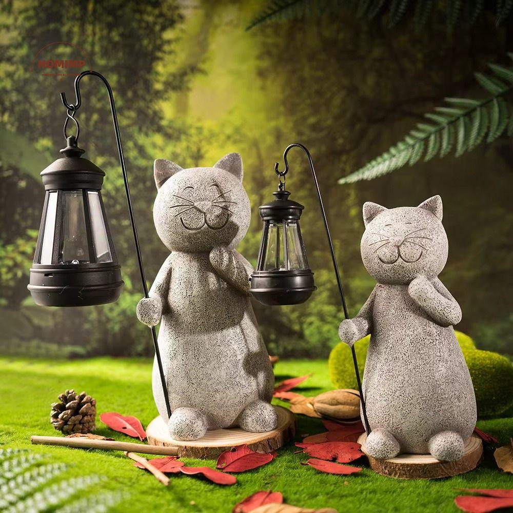IP44 Waterproof Garden Cat Figurine Auto On/Off UV Resistant Solar Lantern Resin Material Solar Lights Cat Statue Night Lighting