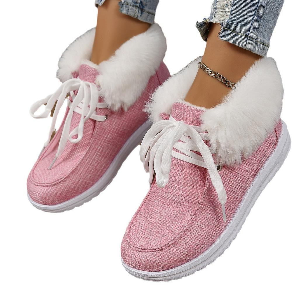 Plus Size Women's Shoes Fall and Winter New Fashion Round Toe Lace-up Cotton Boots with Fleece Mouth Women's Cotton Shoes