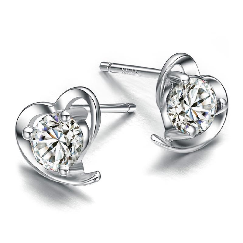 Korean Style Heart-shaped Silver-plated Earrings for Women - Fashionable European and American Jewelry