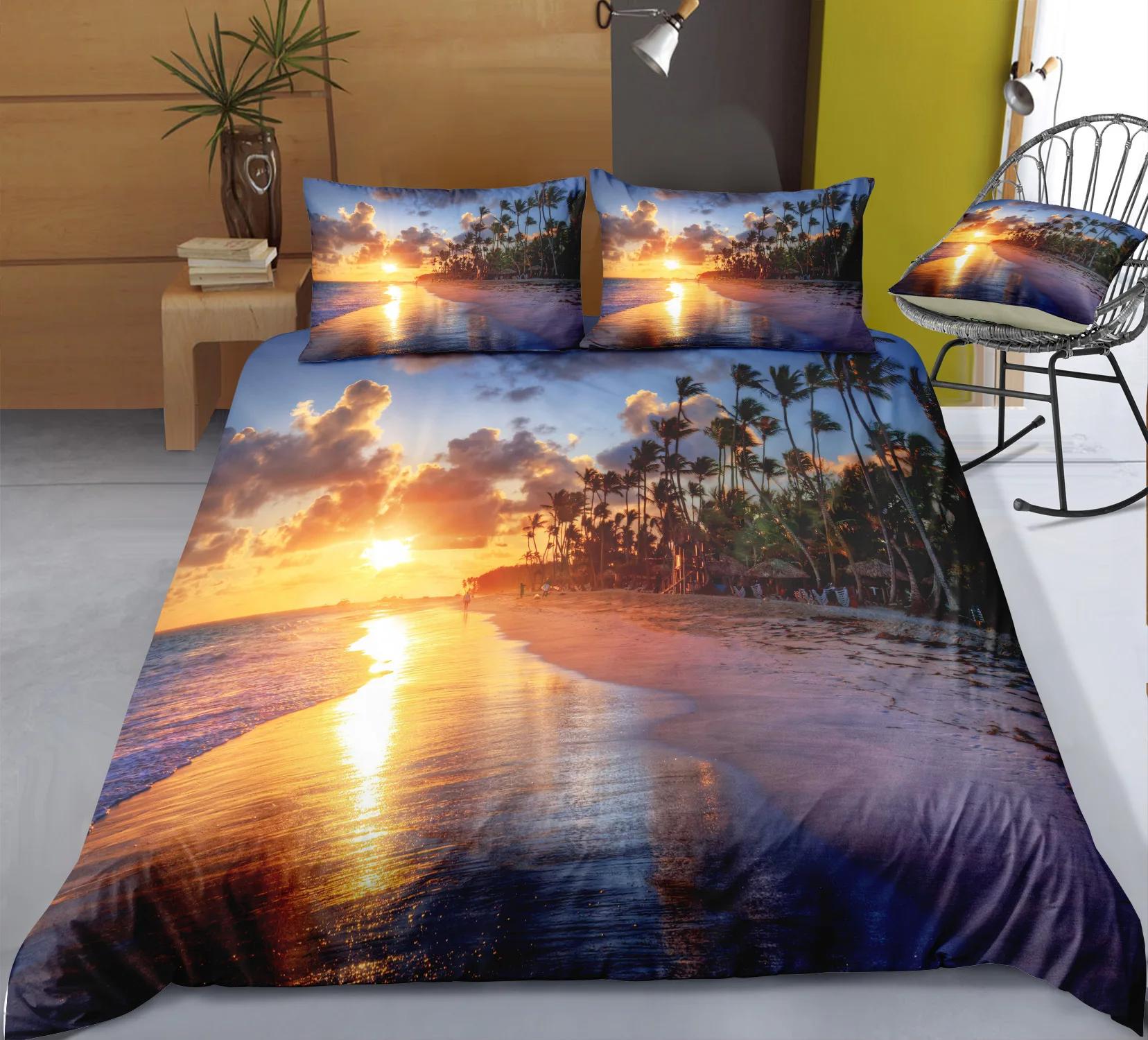 

Reactive Printing Seaside Scenery Duvet Cover Sets AU ,EU ,US Size Sunrise Sunset Bed Linens Hot Bedding Set Large Size TG96 EU single(135x200cm)