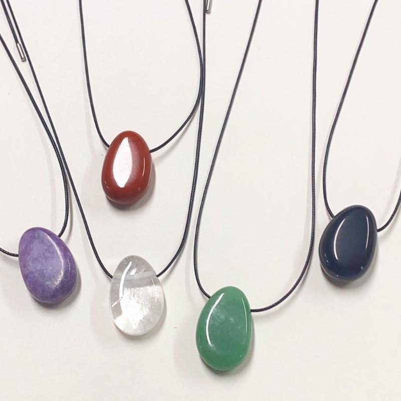 Handmade Irregular Stone Necklace with Adjustable Rope Cord Black Rope Sweater Chain for Daily Wear Comfortable Fit