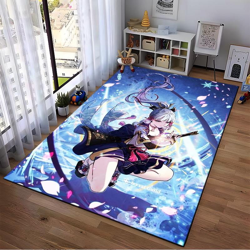 "Anime Girl Pattern Carpet with Fantasy Design and Blue Background" Suitable for use as an anti-slip for living room bedroom sofas