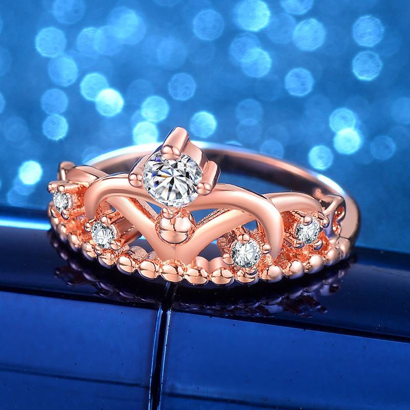 All Match Korean Version of Crown Rose Gold Ring Shiny Zircon Womens Personalized Custom Jewelry