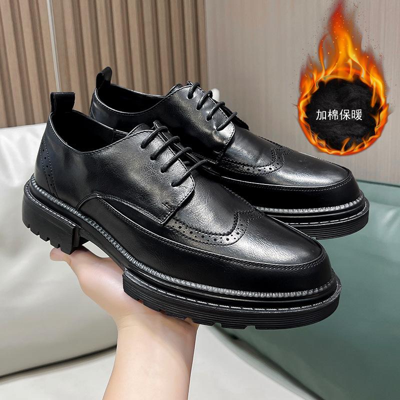Leather Shoes Brock British Style Suit Thick Sole Heightening Black Casual Business Dress Wedding Groom Shoes