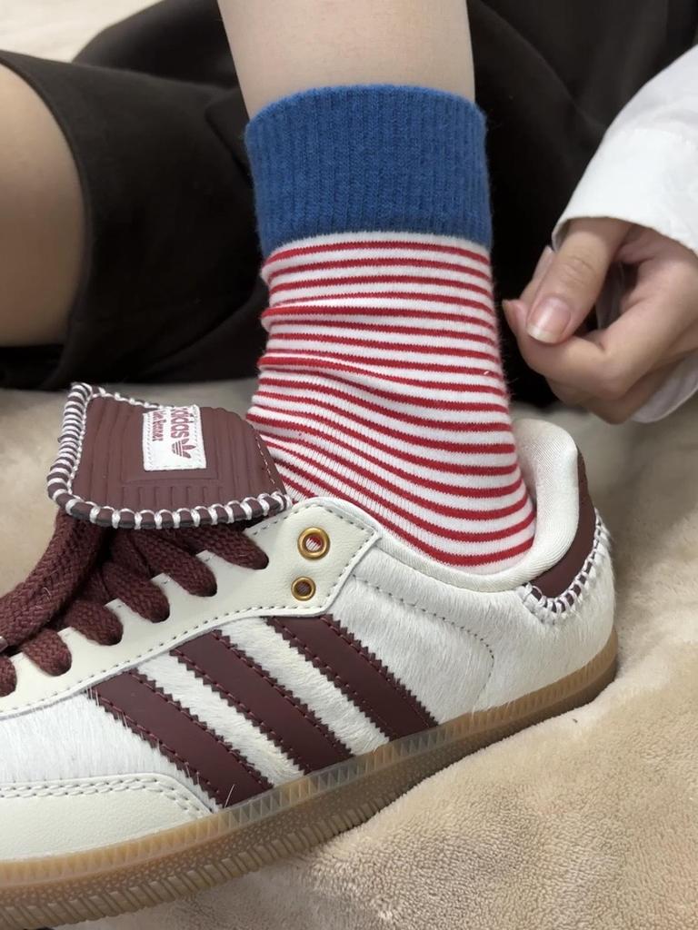 Korean Trend Women's Striped Mid-Calf Cotton Socks - Spring & Autumn Styles