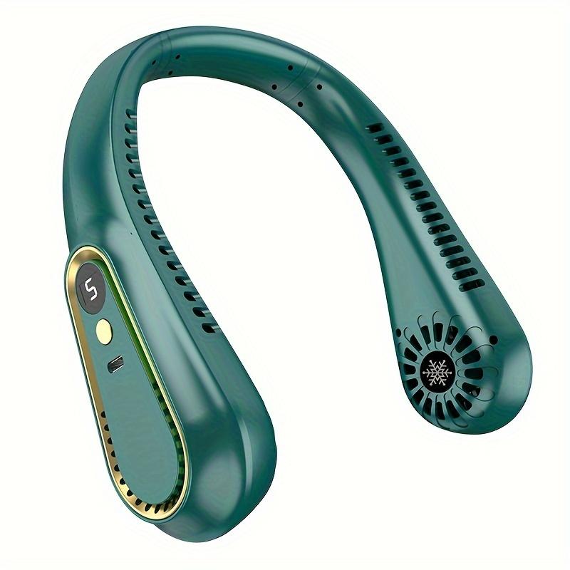 Portable Wearable Bladeless Neck Fan - 5 Wind Speeds, Digital Display, Rechargeable Lithium Battery, and ABS Material for Indoor and Outdoor Use