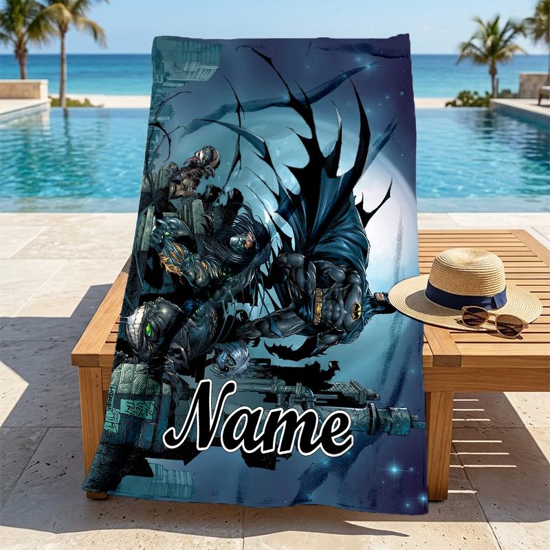 Custom Name Batman Storm Stylish Digital Printing Beach Towel Quick‑Drying Absorbent Blanket for Beach Pool Gym Travel