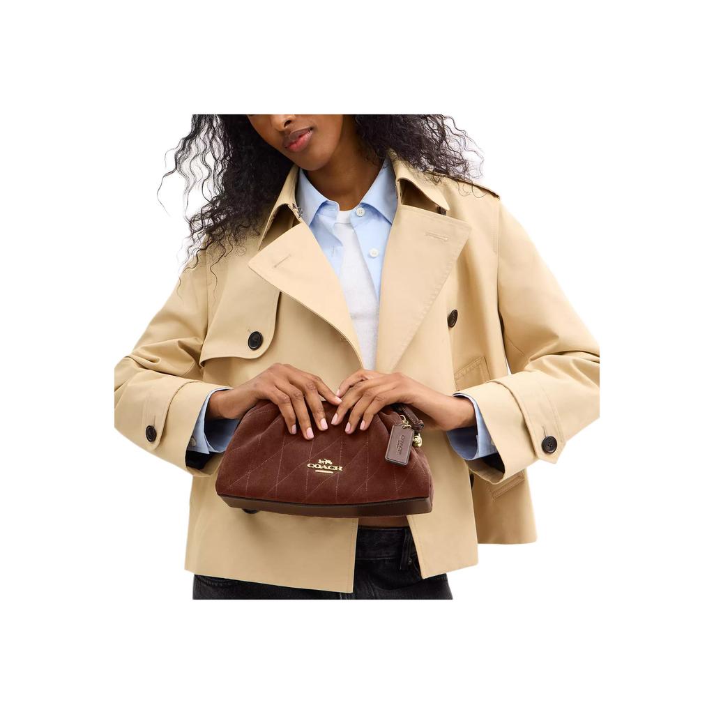 Coach Faye 26 Gold Logo Quilted Details Shoulder Bag Suede And Smooth Leather Crossbody Bag Medium Women Shoulder Bag Brown CCZ55-IMYEF