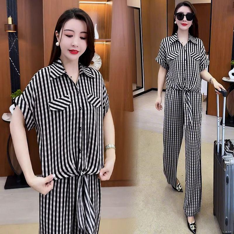 

Женская мода Лето 2025: Свободный топ и широкие брюки с эффектом похудения, комплект из двух предметов XL (for 115-130 jin)