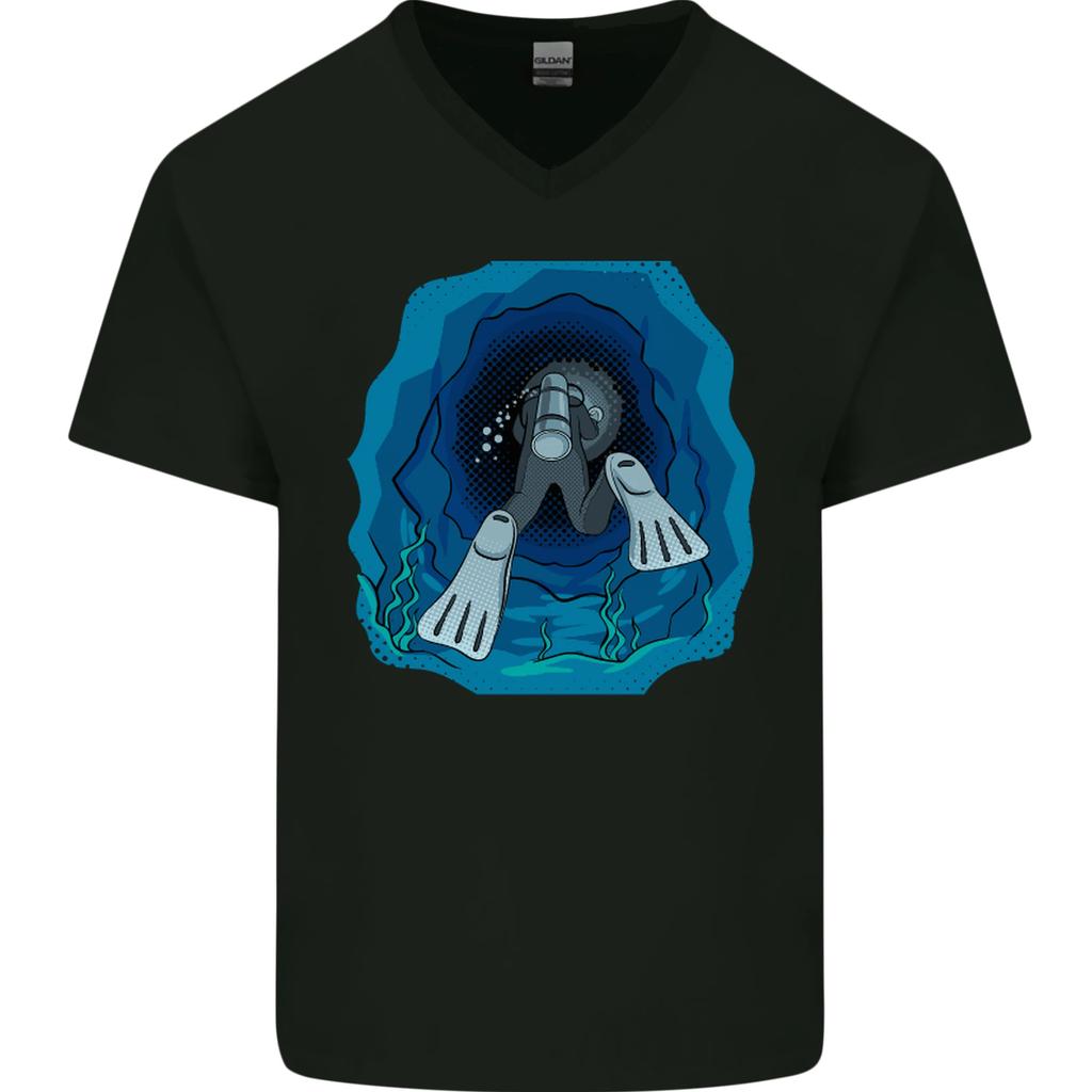 3D Scuba Diver Diving Mens V-Neck Cotton T-Shirt