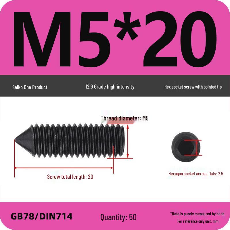 12.9 Grade Pointed Set Screw Grub Set: Headless Screws M3 M4 M5 M6 M8 M10