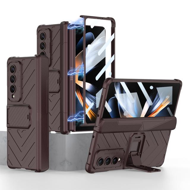 Magnetisches Scharnier, vollständiger Schutz, Ständer, Vorderseite, gehärtetes Glas, Handyhülle für Samsung Galaxy Z Fold 4, stoßfeste Rüstung