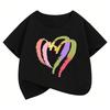 Colorful Love Heart Fashion Crew Neck Short Sleeve T Shirts Kids Children's T-shirt Boys Girls Summer Spring Casual Top Tee