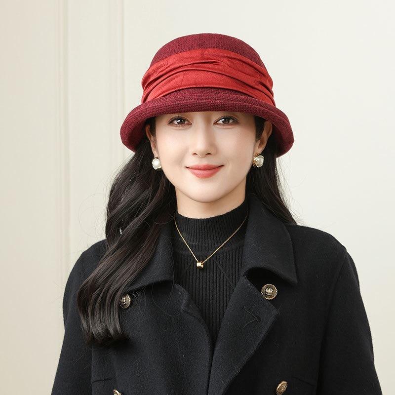 New Elegant Bucket Hat Women's Autumn and Winter Basin Hat Versatile Crimped Warm Woolen Hat