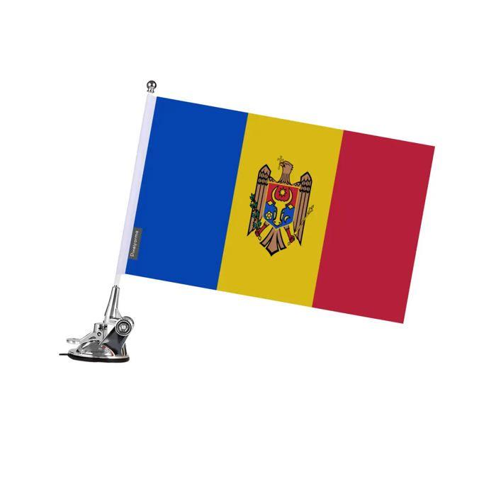 Drapeau - Moldavie - 27 x 35 cm - Mât à Ventouse - Polyester - Otisk recto/verso
