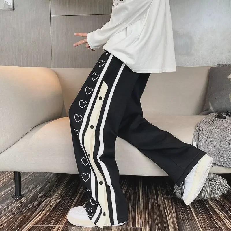 Men's Trendy Wide-Leg Buttoned Basketball Pants - Spring/Summer Loose Fit Casual Trousers