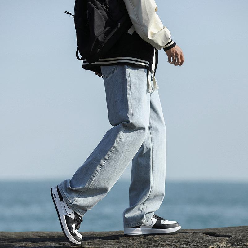 Autumn New Style Jeans Men's Loose Straight Pants Teenager Student Sports Trousers Simple Casual Pants