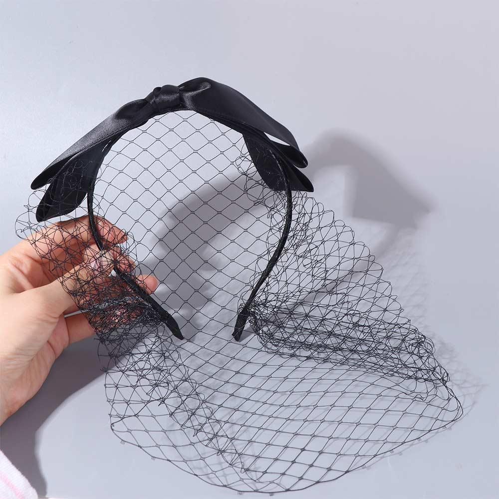 

New French Style Bride Veils Elegant White Bridal Headwear Fairy Satin Bow Wedding Headband Face Cover