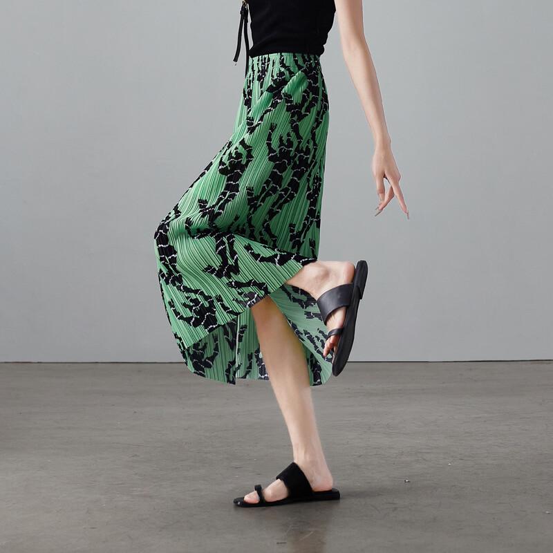 SOFSIL 2026 Summer Printed Green Pleated A-Line Skirt 30/XXL