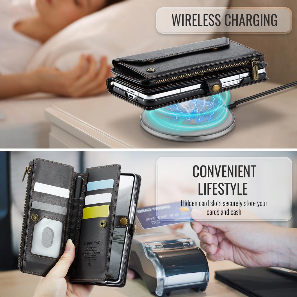 Crossbody Zipper Wallet Case For Samsung Z Fold7/Z Fold5 - PU Leather Card Holder Flip Cover