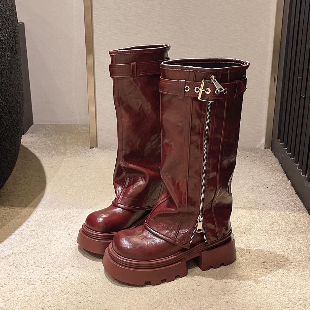 Internet Celebrity Explosion Thick-soled Muffin Pants Boots Martin Boots 2025 Autumn New Trend Knight High Boots Long Boots