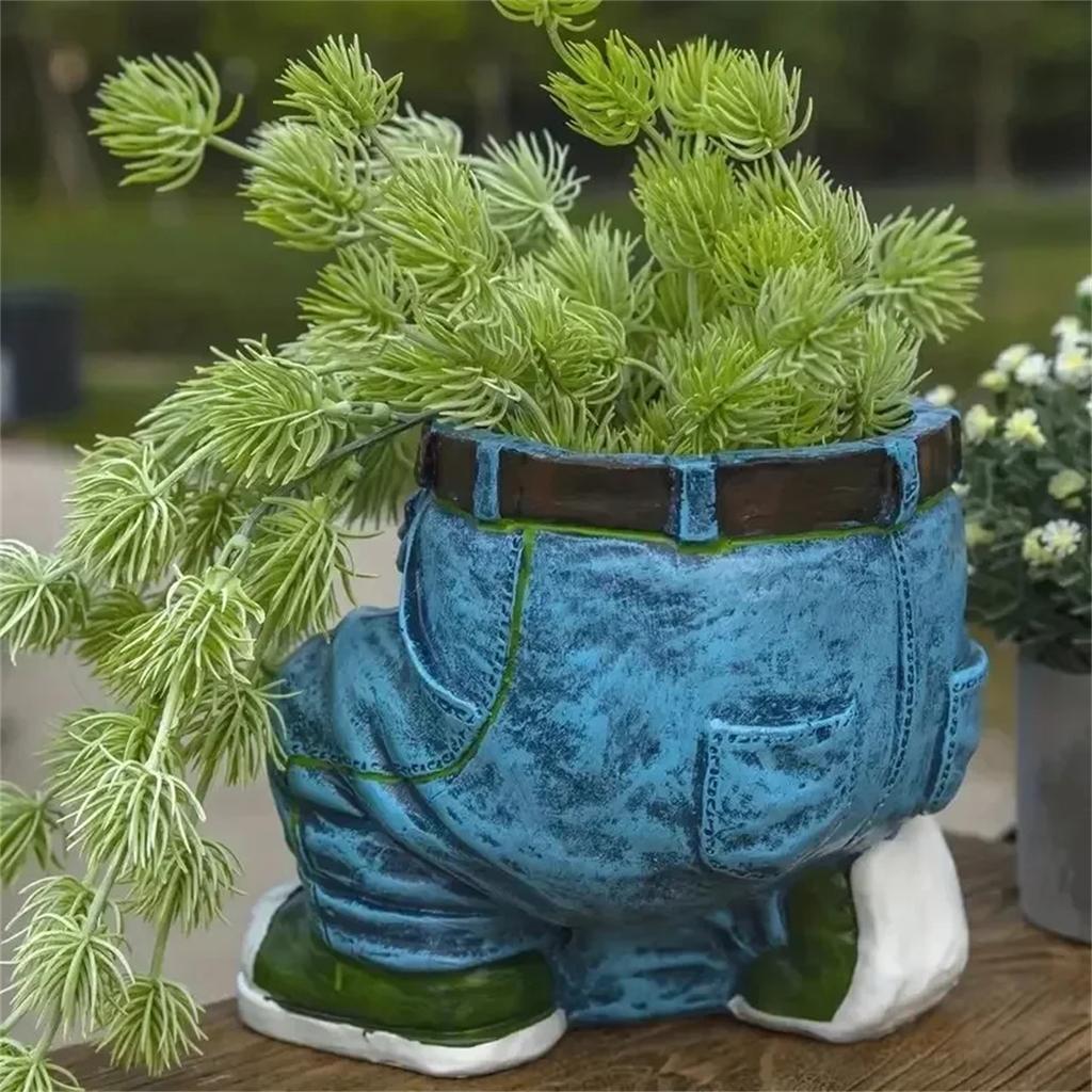 1Pc Jeans Pants Shaped Flowerpot Resin Statue Succulent Pot Plant Flower Planter for Indoor Garden Yard Lawn Porch Patio Outdoor