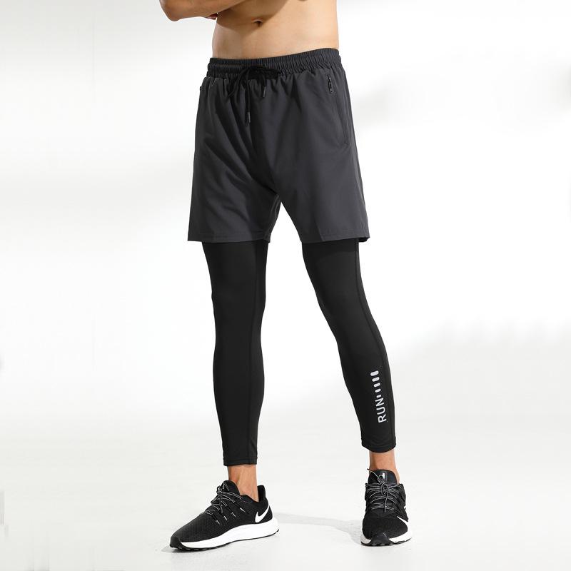 Men s 3/4 Quick-Dry Elastic Fitness Running Pants - Two-Piece Style XL