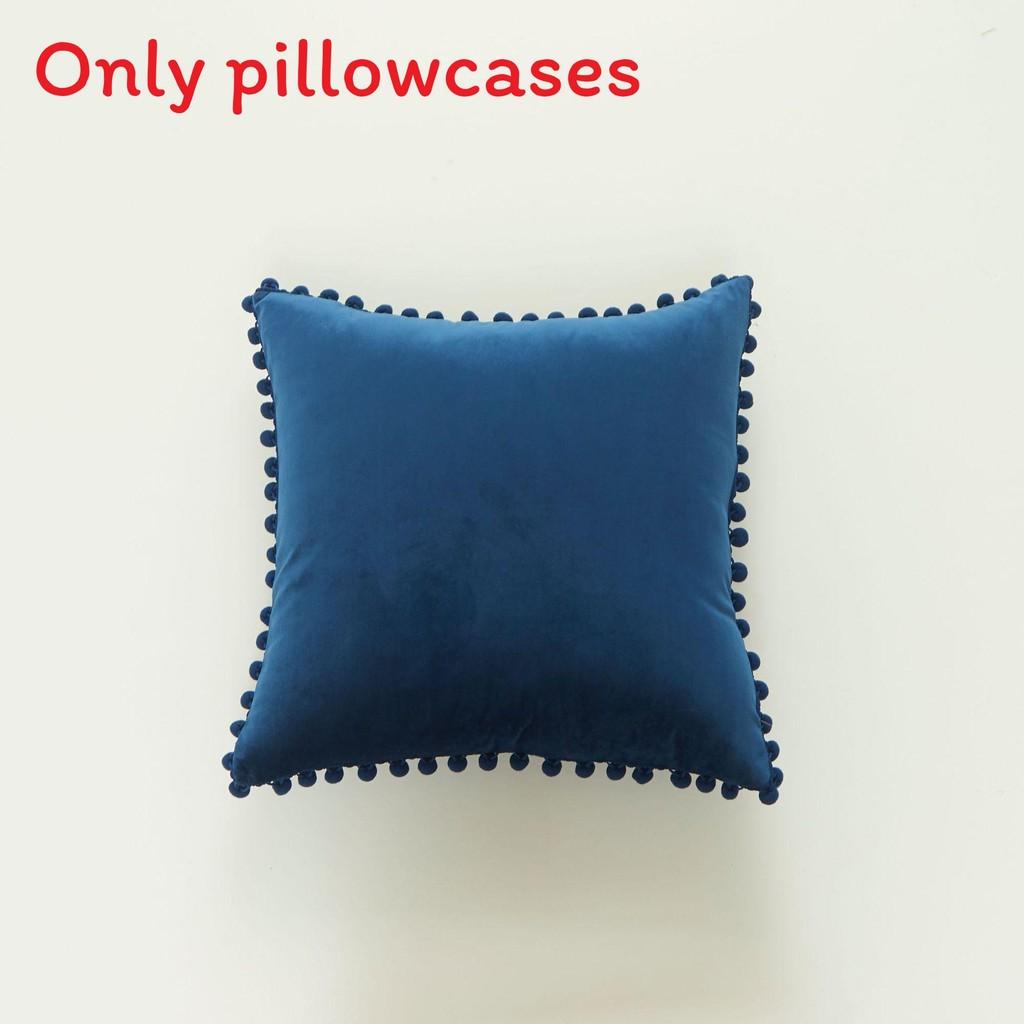 Velvet Solid Dutch Color Pillow Cases Pompom Edging Cushion Cover Living Room