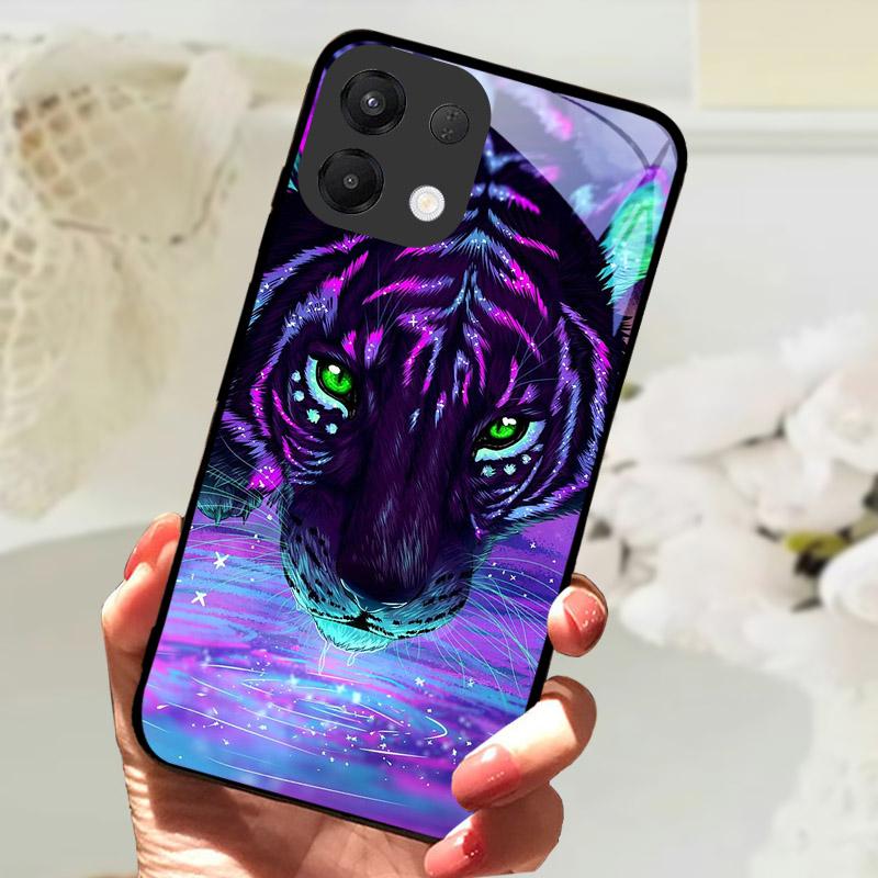 For OPPO K13 5G Case Cool Lion Wolf Tempered Glass Back Cover For OPPO K13 OPPOK13 Phone Case Protective Shell K 13 Fundas Capa