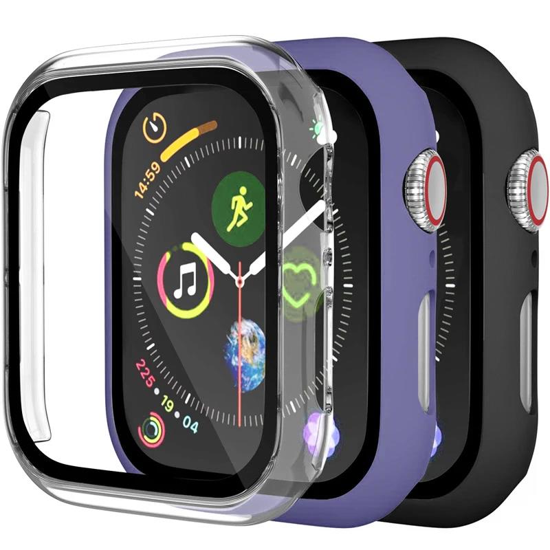 3PCS Tempered Glass+cover For Apple Watch Accessories 45mm 41mm 44mm 40mm Screen Protector Apple watch Case serie 9 4 5 6 SE 7 8 7