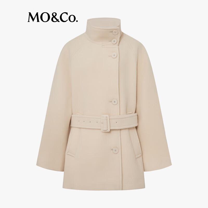 MO&Co. Cashmere Blend High-Neck Mid-Length Wool Coat with Belt