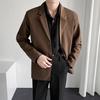 Men Blazer Solid Color Single-breasted Turndown Collar Jacket Spring Autumn Loose Suit Coat