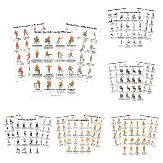 3Pcs Tai Chi Workout Posters Seated Exercise Chart with 16 Gentle Chair Yoga Movements Tai Chi Instructions for Beginners Seniors