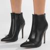 Black Pointed Toe Ankle Boots With Pearl  New Zipper Thin Heels Sexy Party Wedding Women Shoes Big Size 42