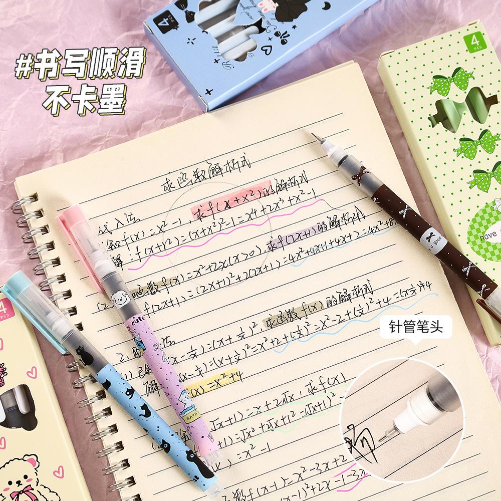 4Pcs/Lot Cute Cartoon Straight Liquid Type Ball Pens 0.5mm Black Drawing Gel Pen Signature Pen Student School Office Supplies