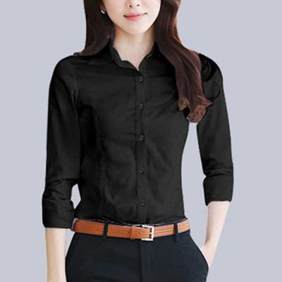 Yousheng Women Shirt Lapel Long Sleeve Button Placket Shirt Tops Solid Color Slim Fit Business Office Shirt Workwear