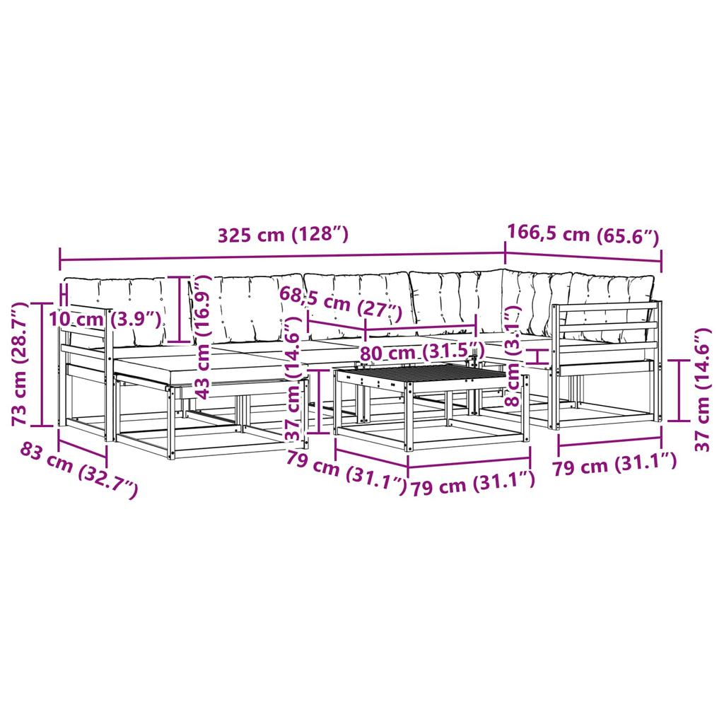 Outdoor Sofa Set 7 pcs White and Cream 79 x 79 x 37 cm