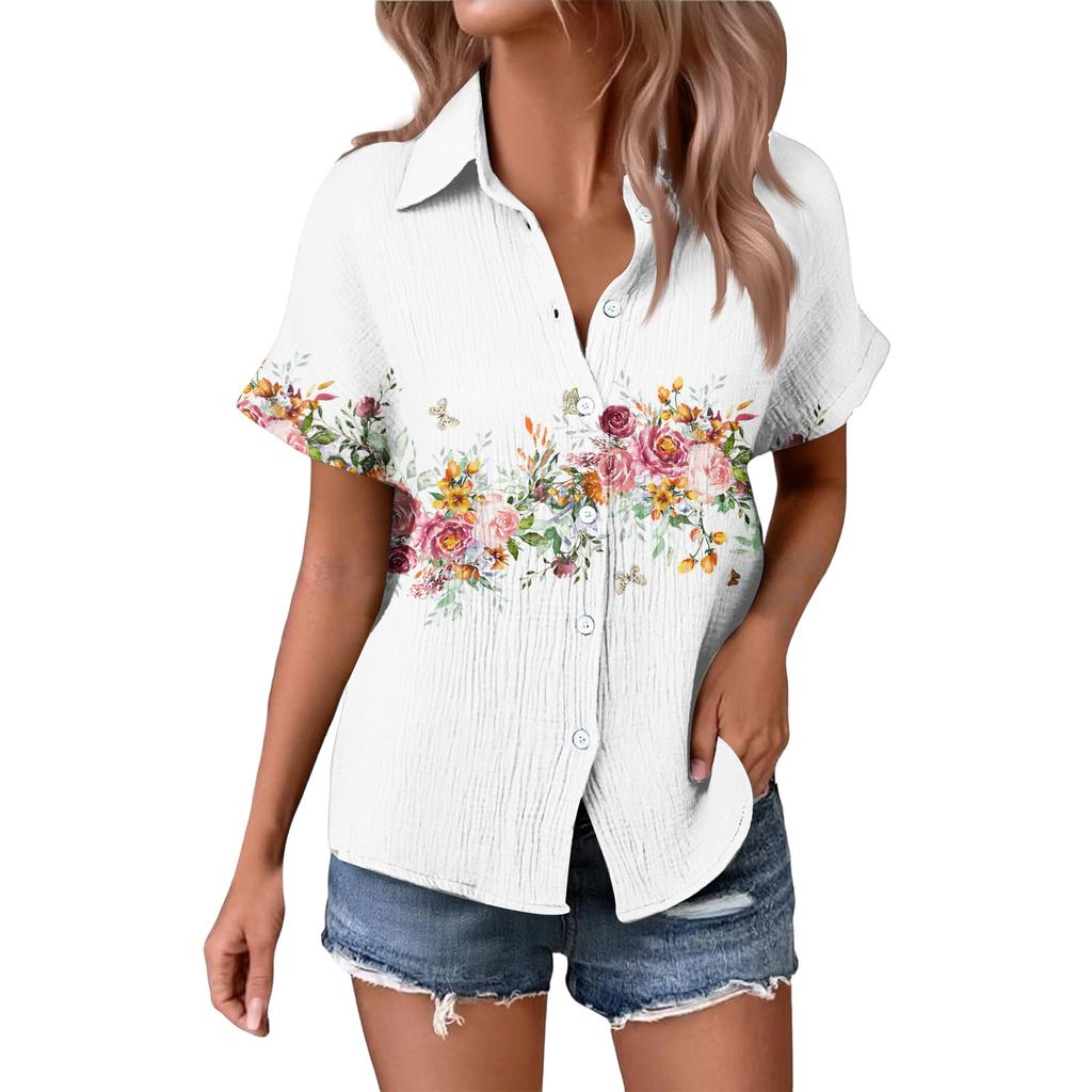 Women's Fashionable Casual Loose Floral Print Short-sleeved Shirt