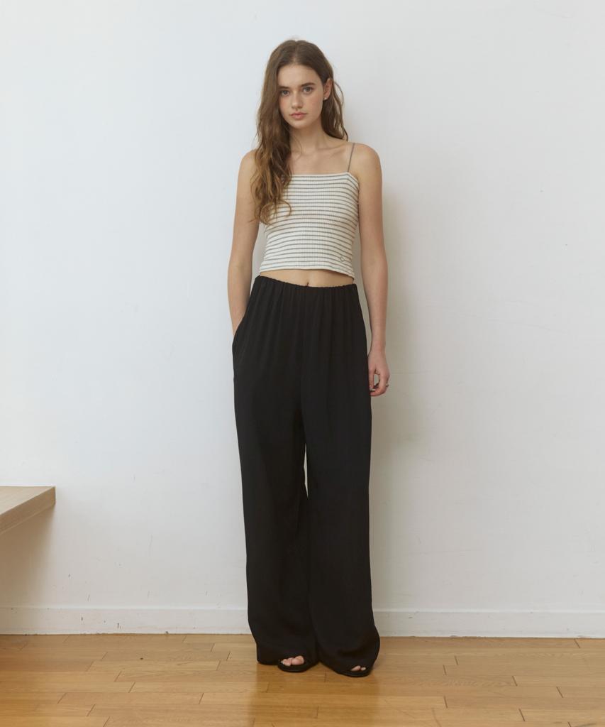 ADAUL Linen Hidden Banding Wide Pants - Black