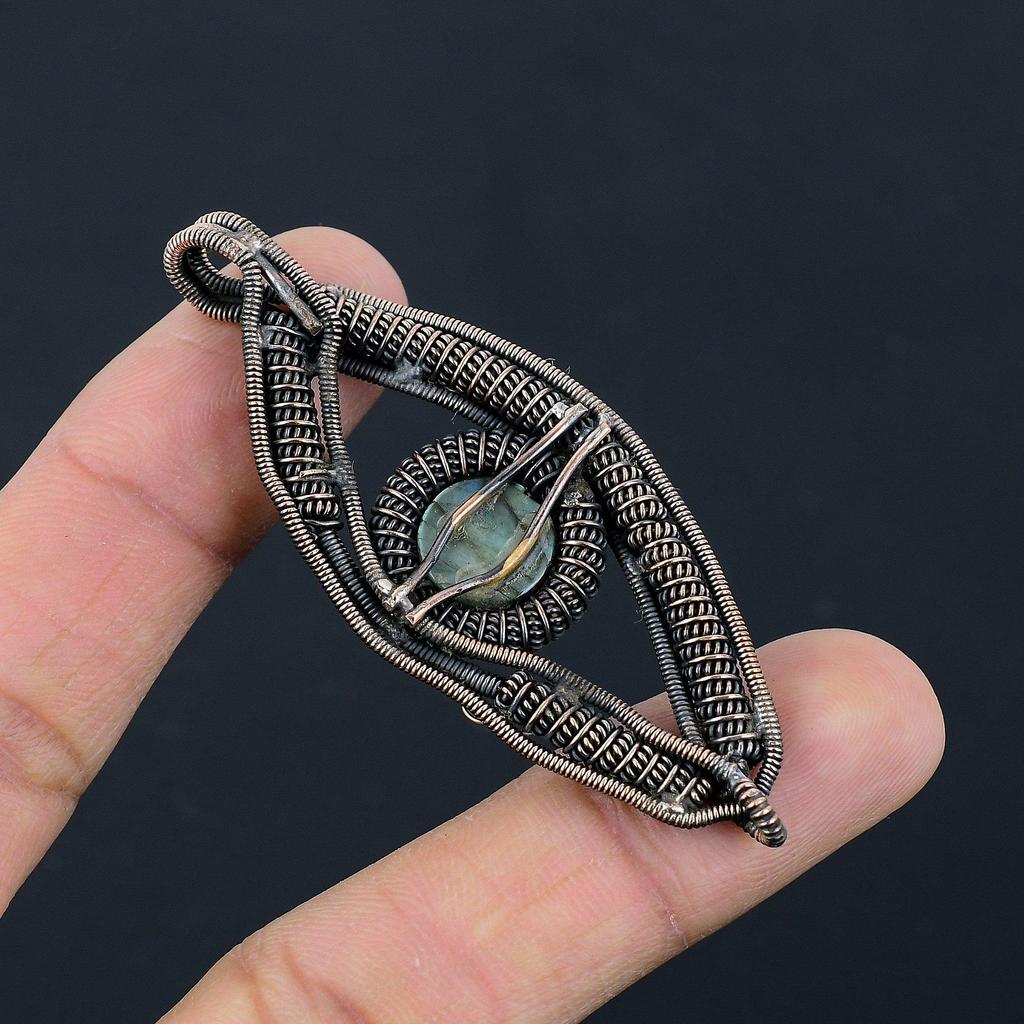 Labradorite Pendant, Handmade Gemstone 999 Copper Wire Wrapped Eye Pendant Antique Jewelry, For Gift Silver Jewelry