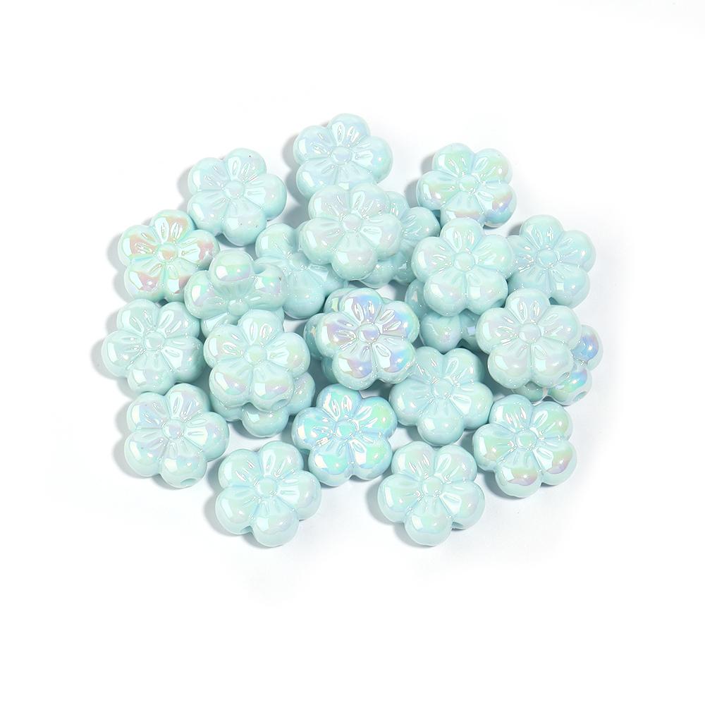 10pcs Colorful Acrylic Flower Beads Plated Color Five Petal Flower Big Hole Loose Beads For Jewelry Making DIY Bracelet Necklace