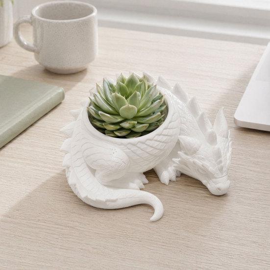 DYS 3D Printed Lying Dragon Flowerpot for Small Green Plants, Decorative Succulents Pot Ornament, Dark Style Figurine Home Office Desktop
