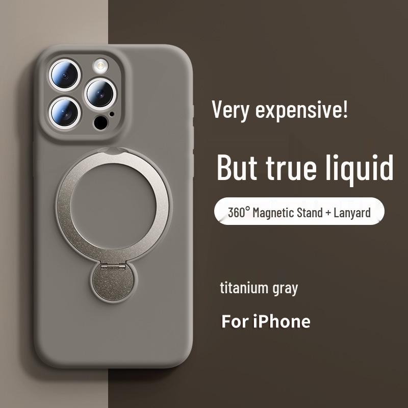 Magnetyczne etui ze stojakiem z płynnego silikonu do iPhone 15/16 Pro Max - Pełne pokrycie ochronne
