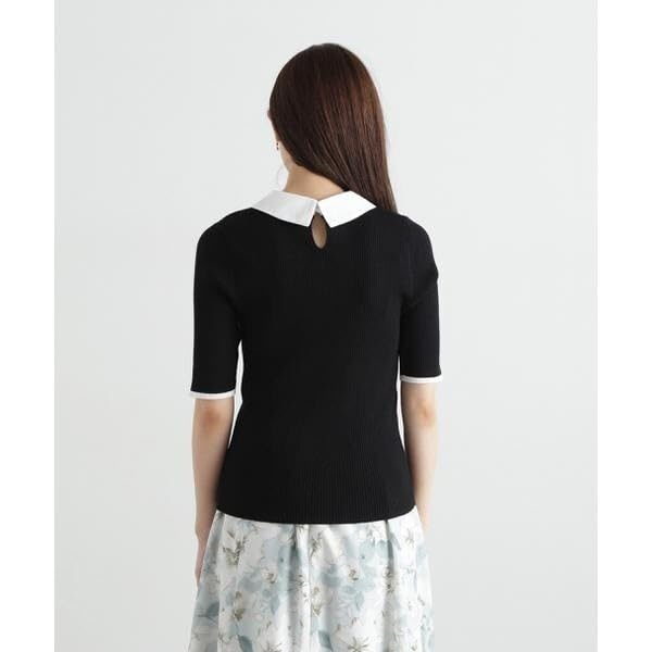 Proportion Body Dressing Collared Short Sleeve Ribbed Knit Black Women's 2-Way Sweater,