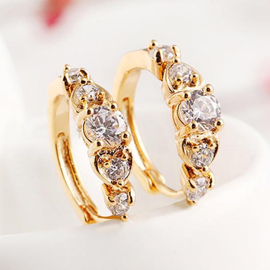 Luxury Women Gold Plated Heart Multi Rhinestones Clip Earrings Ear Jewelry