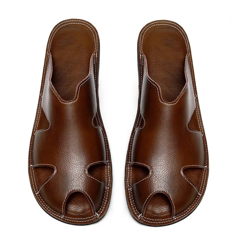 Fashion Men's Casual Slippers New Design Male Leather Shoes Half Drag Versatile Ultra-light Sandals Men Flip-flops Quick Dry Beach Flats